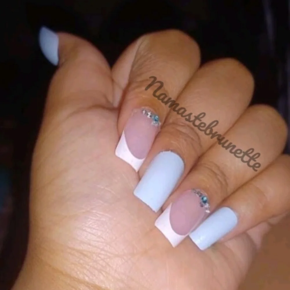 2/$16 Rhinestone Blue Long Press On Nails